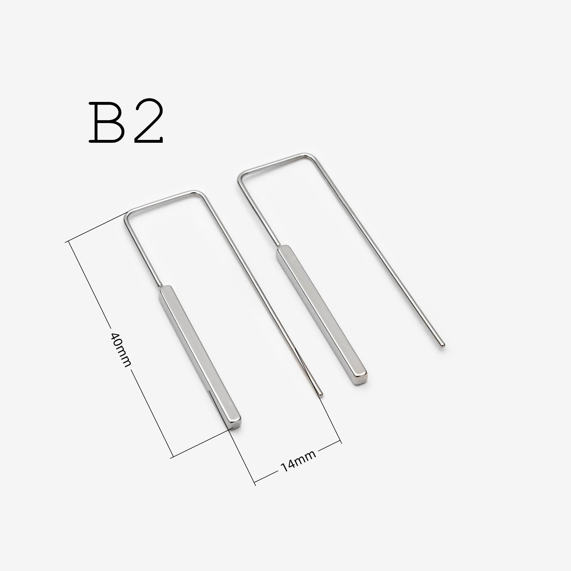 Gold/ Silver Tone Cube Ear Hooks 34x10mm, Gold/ Rhodium plated Brass Square Bar Earwires, Minimalist Earring Components (GB-2732)